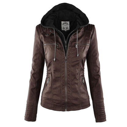 Chaqueta Mujer Imitación Piel con Capucha