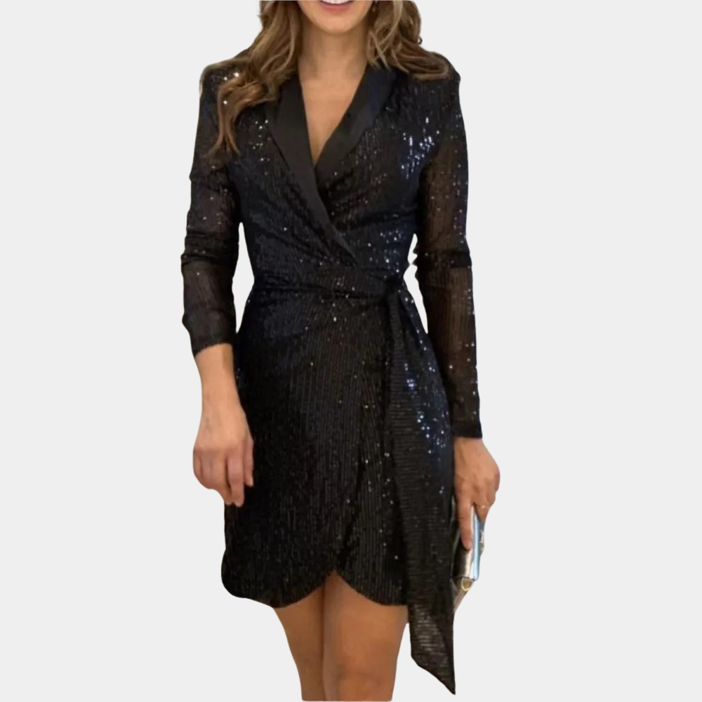 Vestido de noche elegante con lentejuelas y manga larga