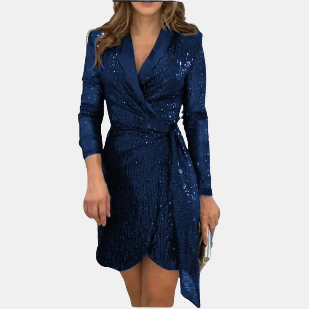 Vestido de noche elegante con lentejuelas y manga larga