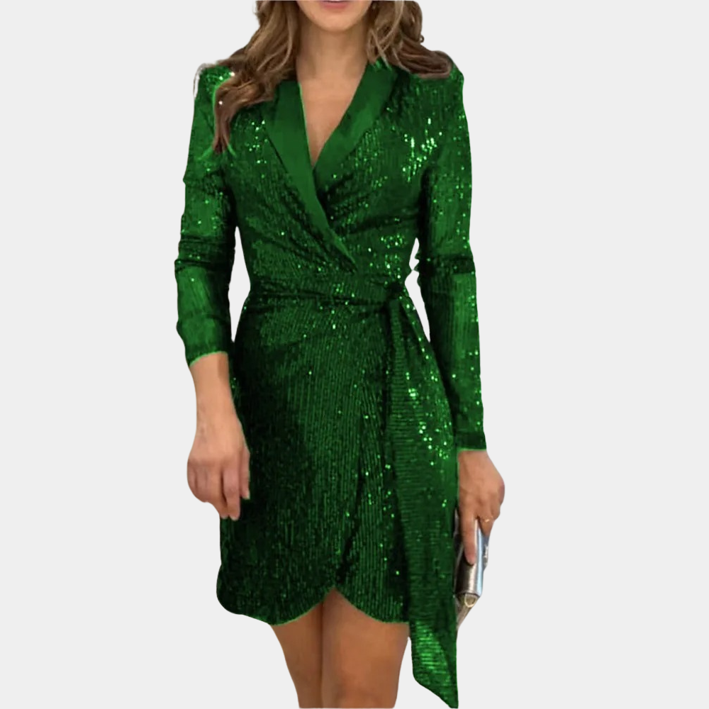 Vestido de noche elegante con lentejuelas y manga larga