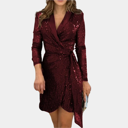 Vestido de noche elegante con lentejuelas y manga larga - Vestiria