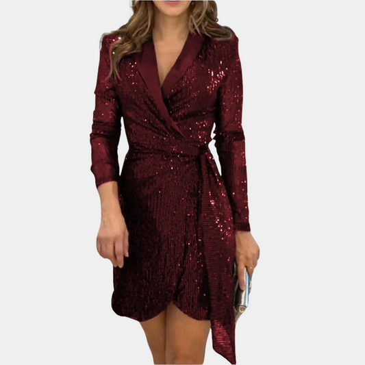 Vestido de noche elegante con lentejuelas y manga larga - Vestiria