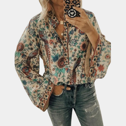 Blusa Florales Manga Larga Elegante