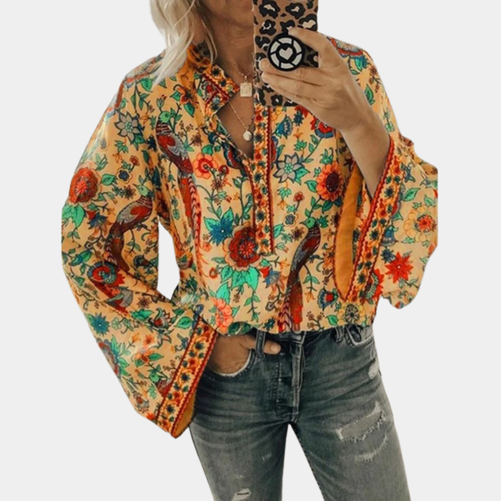 Blusa Florales Manga Larga Elegante
