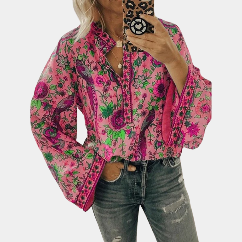 Blusa Florales Manga Larga Elegante - Vestiria