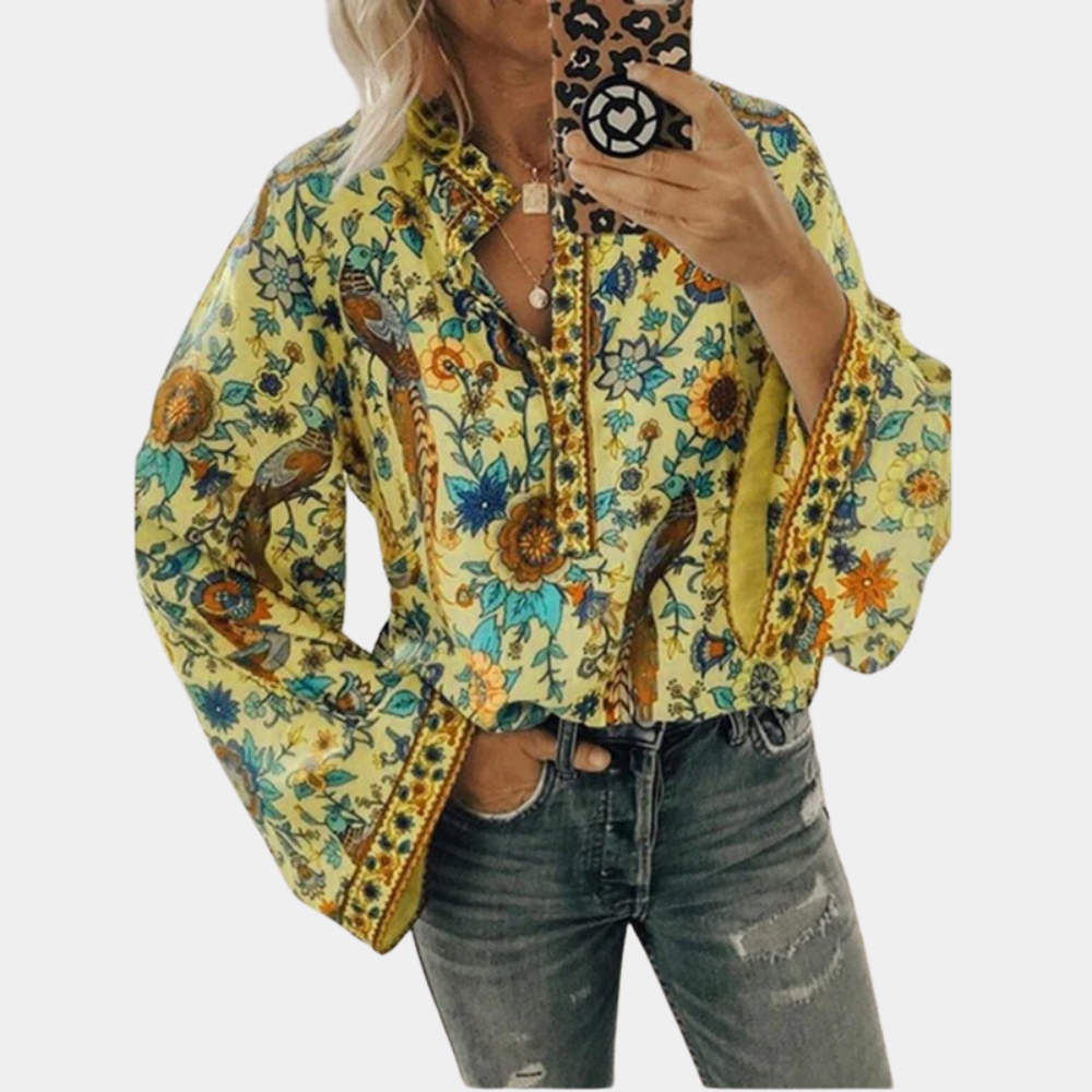 Blusa Florales Manga Larga Elegante