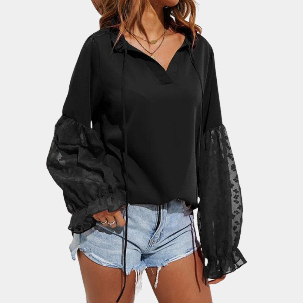 Blusa Mujer Flor Elegante Cuello Anudado