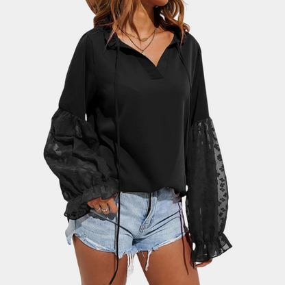 Blusa Mujer Flor Elegante Cuello Anudado