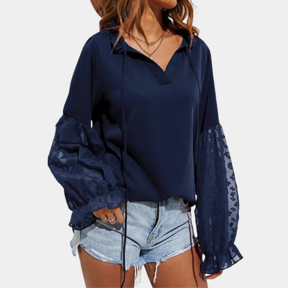 Blusa Mujer Flor Elegante Cuello Anudado