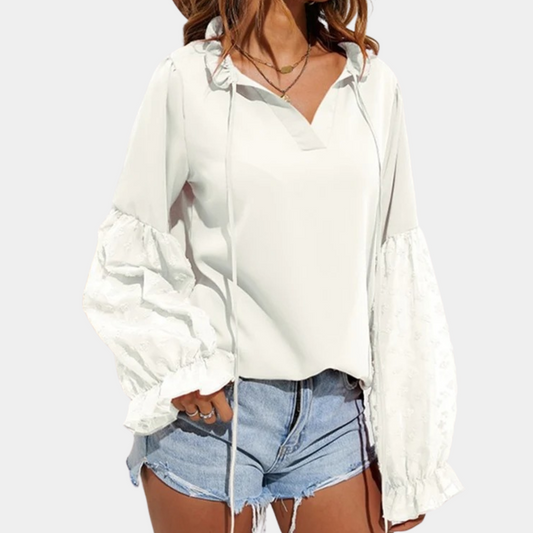 Blusa Mujer Flor Elegante Cuello Anudado - Vestiria