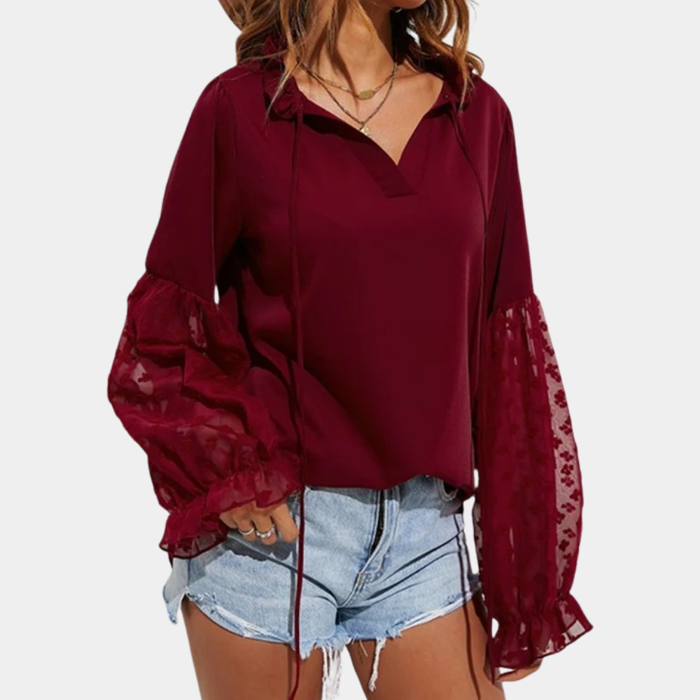 Blusa Mujer Flor Elegante Cuello Anudado