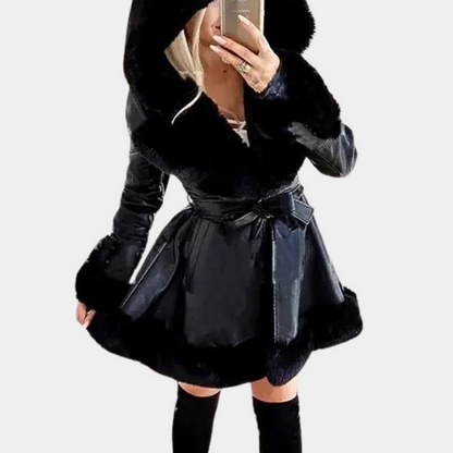 Chaqueta Mujer Cuero Elegante con Capucha
