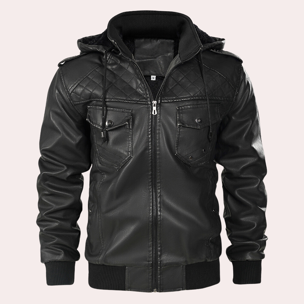 Chaqueta Cuero Hombre Clásica con Capucha