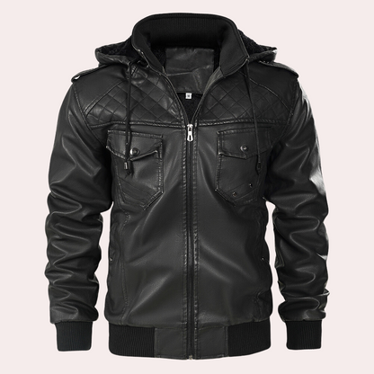 Chaqueta Cuero Hombre Clásica con Capucha