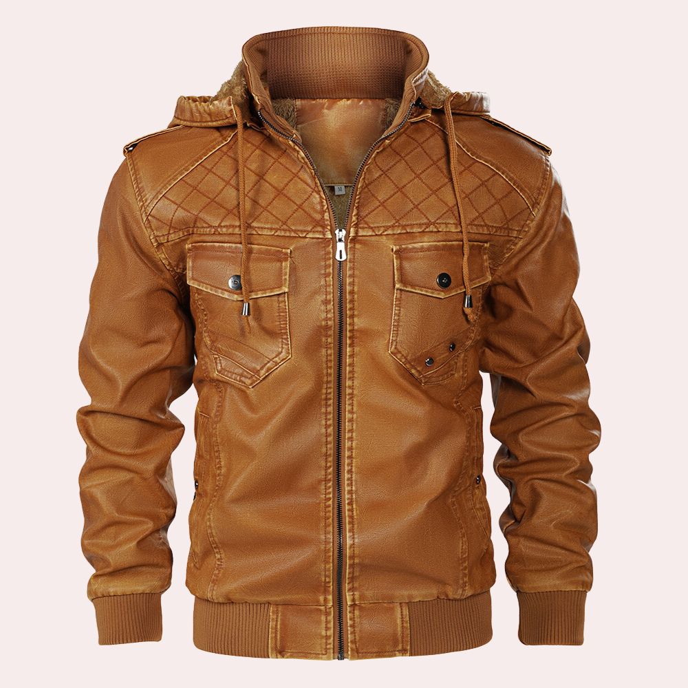 Chaqueta Cuero Hombre Clásica con Capucha - Vestiria