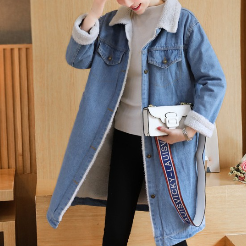 Chaqueta Denim Mujer Invierno Elegante Larga - Vestiria