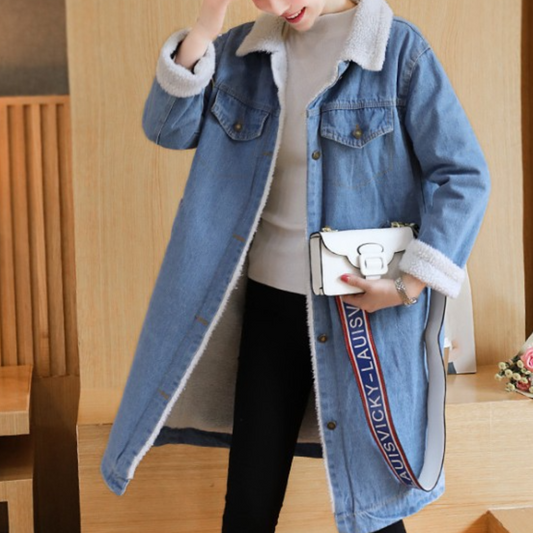 Chaqueta Denim Mujer Invierno Elegante Larga - Vestiria