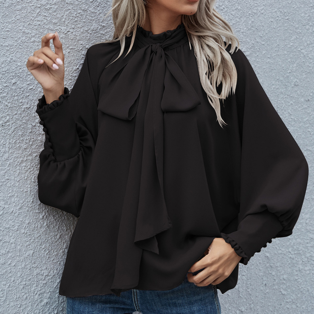 Blusa Femenina Cuello Alto Manga Larga Elegante