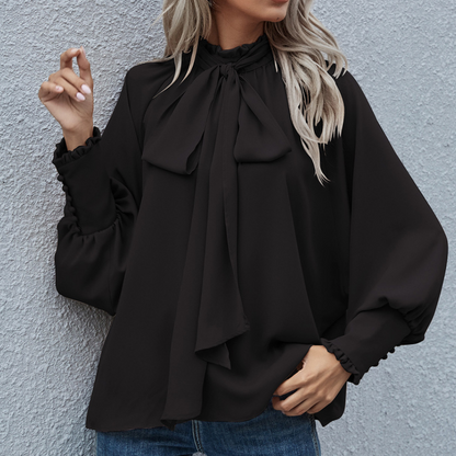 Blusa Femenina Cuello Alto Manga Larga Elegante