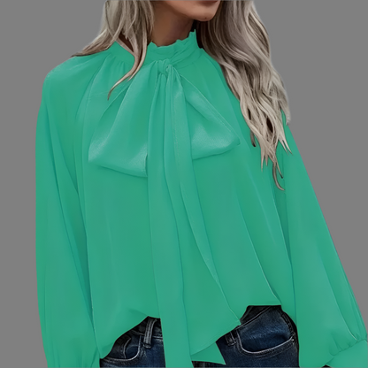 Blusa Mujer Elegante con Lazo y Mangas Largas