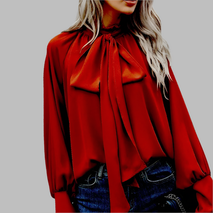 Blusa Mujer Elegante con Lazo y Mangas Largas