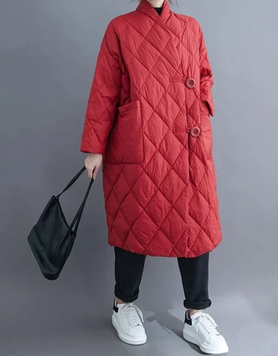 Chaquetón Mujer Grande con Bolsas y Estampado de Diamantes