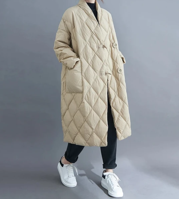 Chaquetón Mujer Grande con Bolsas y Estampado de Diamantes - Vestiria