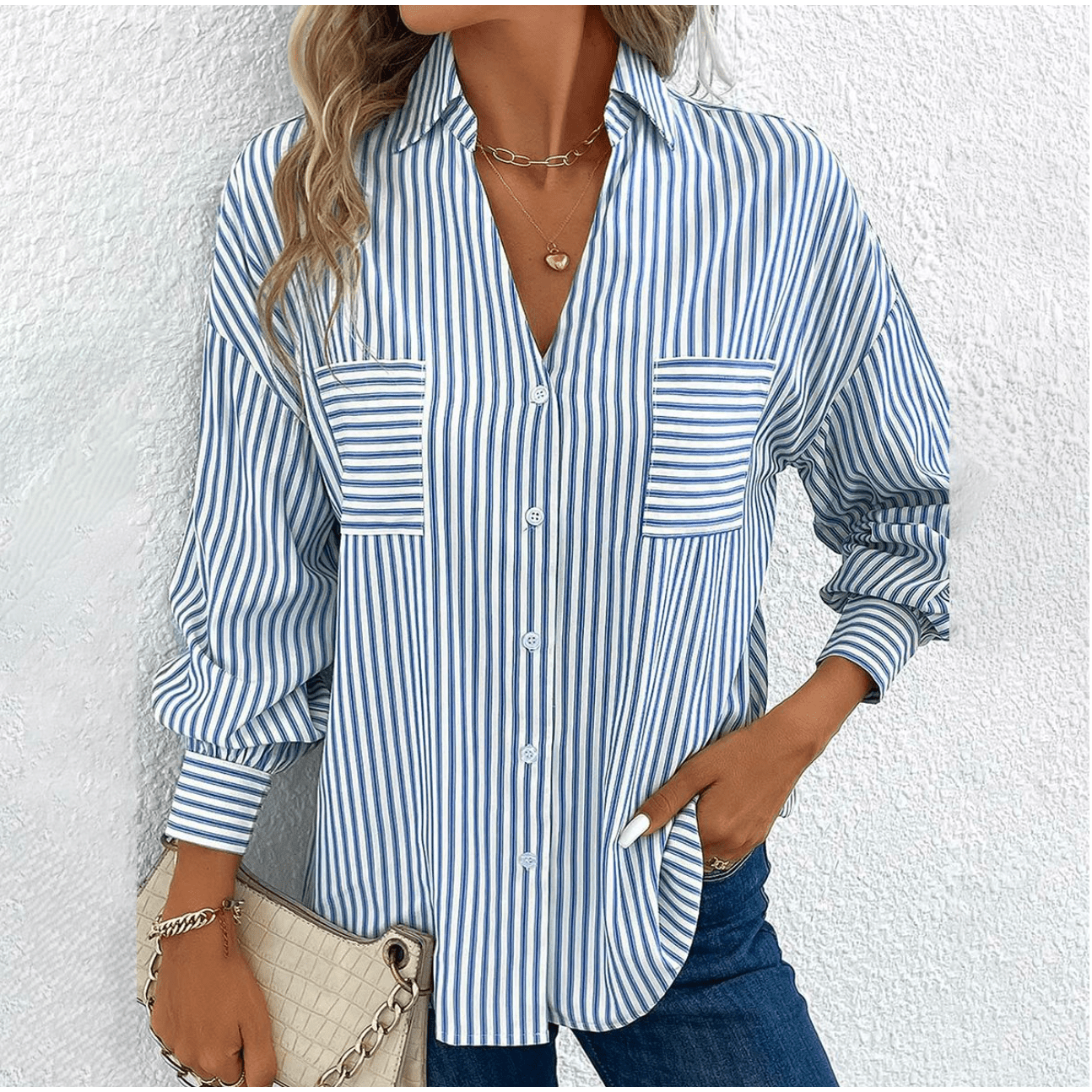 Blusa Rayas Elegante Manga Larga - Vestiria