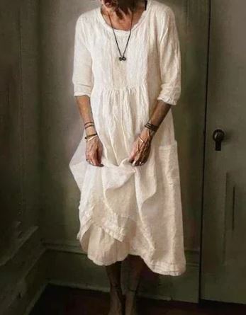 Vestido Mujer Amplio Lino Natural