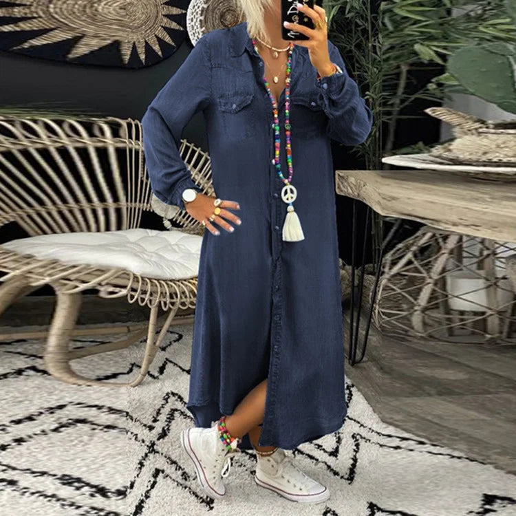Vestido Vaquero Elegante Largo Mujer