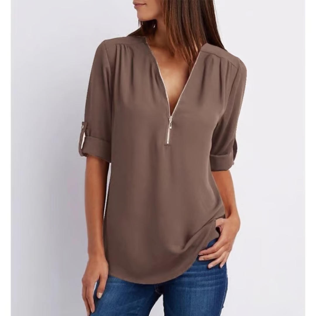 Blusa mujer gran talla manga corta cierre cremallera
