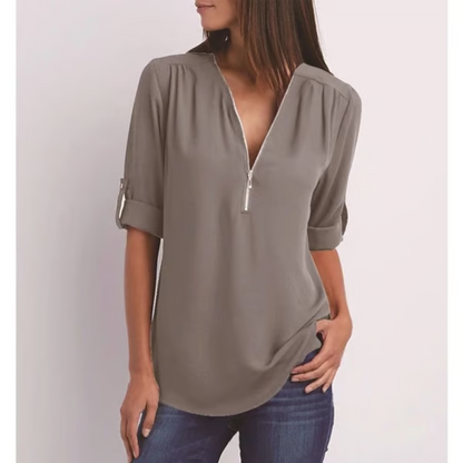 Blusa mujer gran talla manga corta cierre cremallera