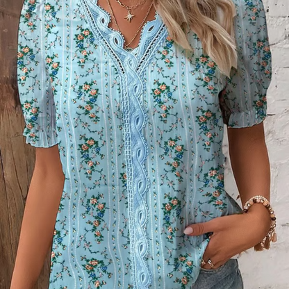 Blusa de encaje femenina con escote en V mujer