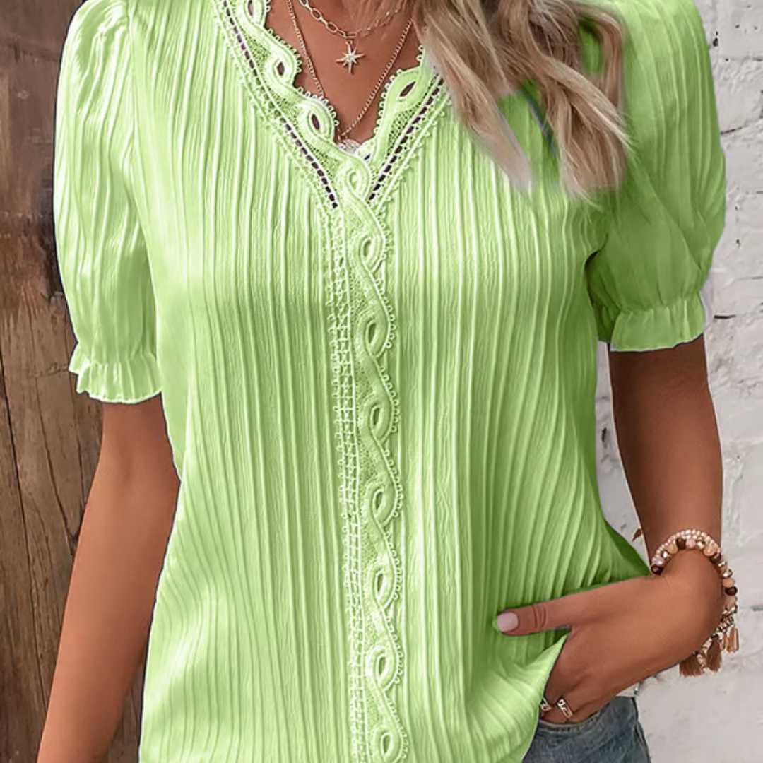 Blusa de encaje femenina con escote en V mujer