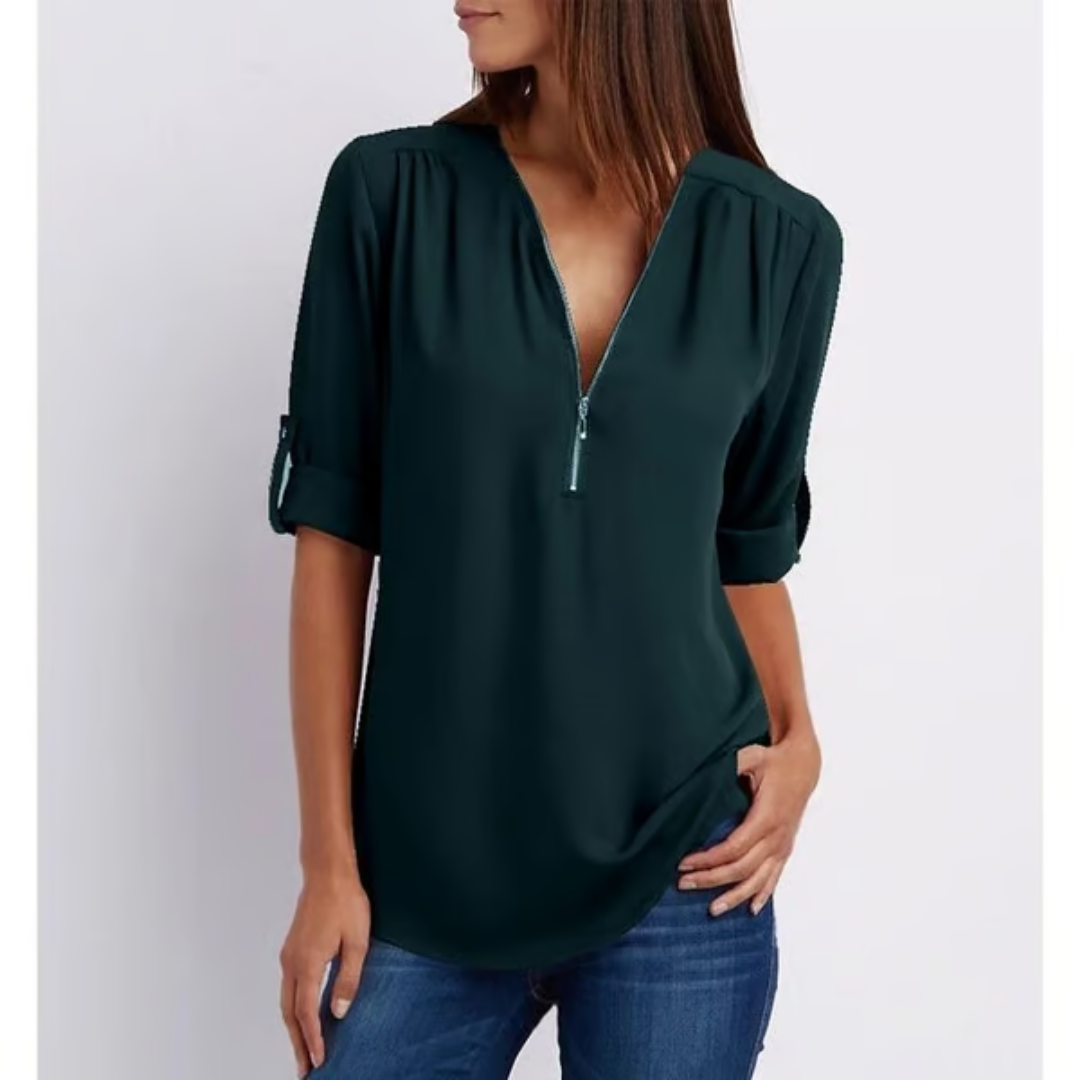Blusa mujer gran talla manga corta cierre cremallera