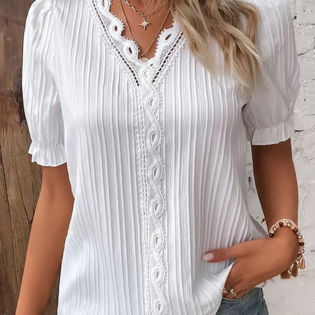 Blusa de encaje femenina con escote en V mujer