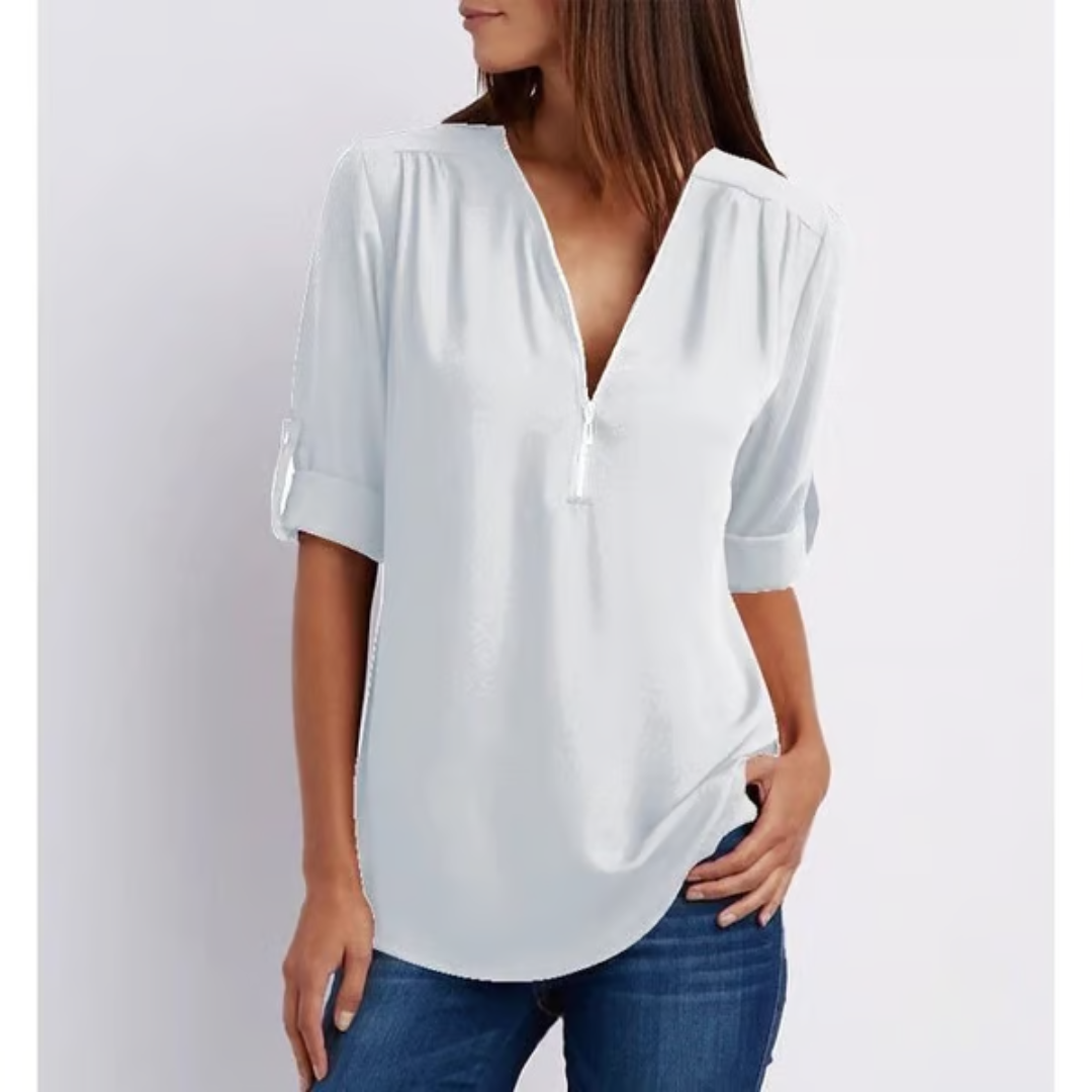 Blusa mujer gran talla manga corta cierre cremallera