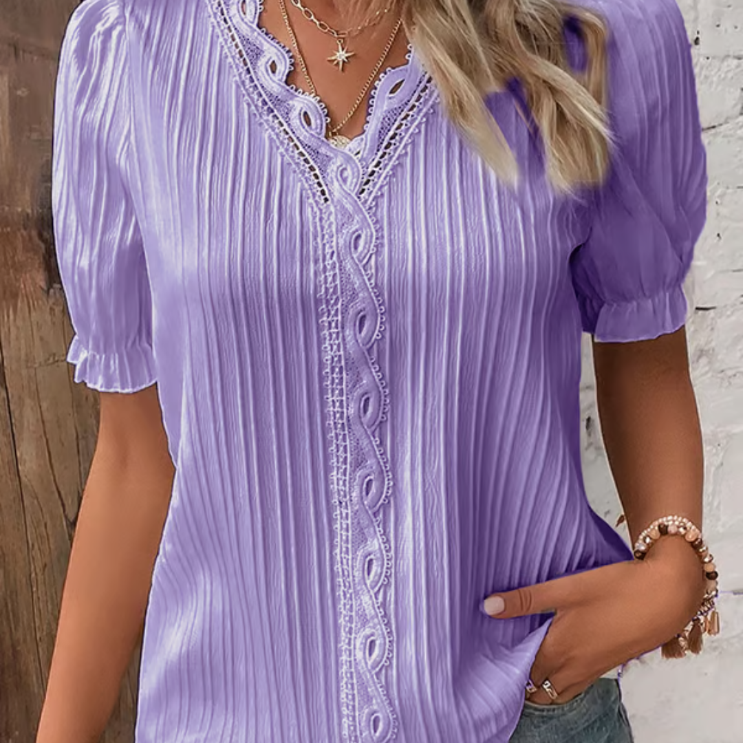 Blusa de encaje femenina con escote en V mujer