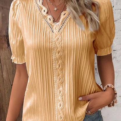 Blusa de encaje femenina con escote en V mujer