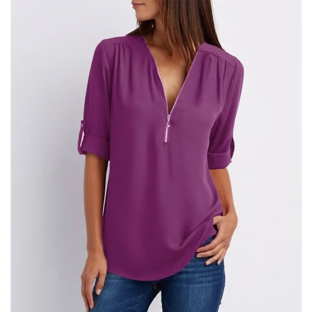 Blusa mujer gran talla manga corta cierre cremallera
