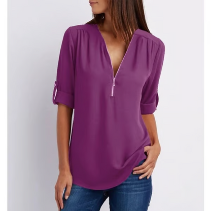 Blusa mujer gran talla manga corta cierre cremallera