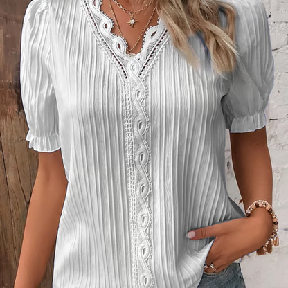 Blusa de encaje femenina con escote en V mujer