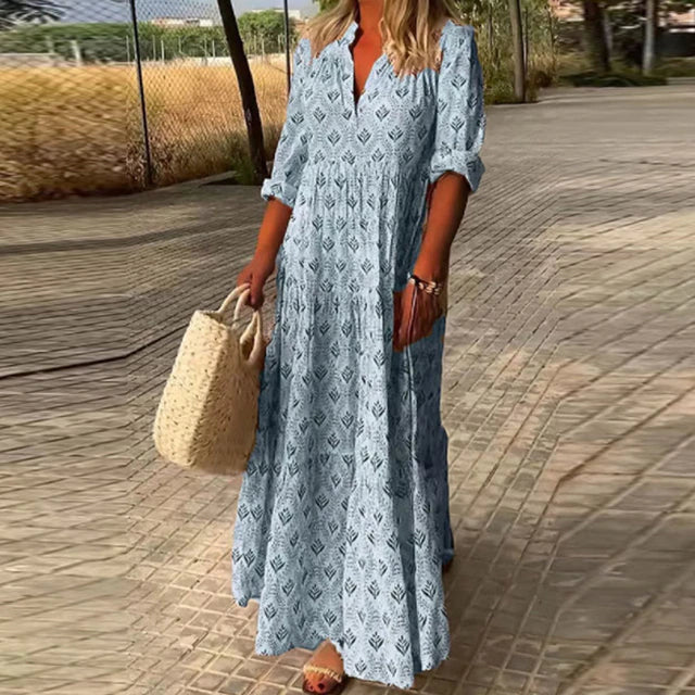 Vestido Informal Manga Larga Cuello en V