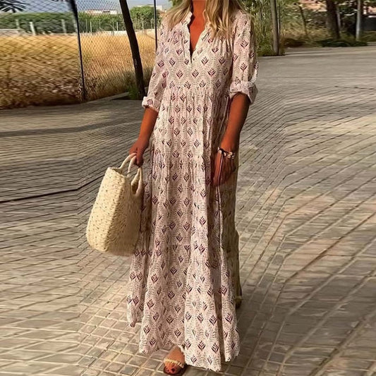 Vestido Informal Manga Larga Cuello en V - Vestiria
