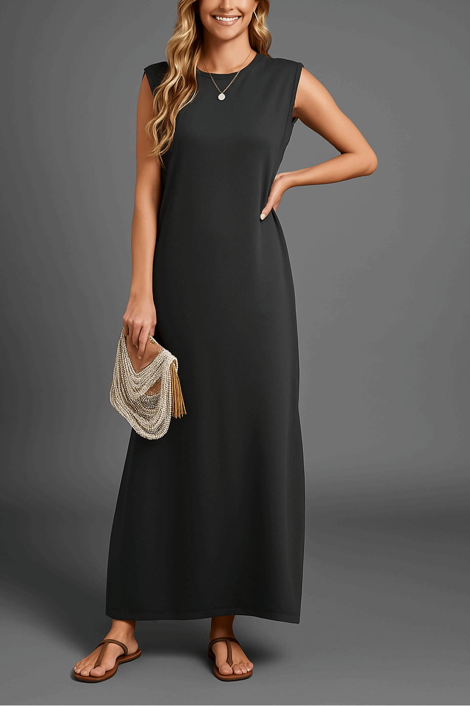 Vestido Largo Elegante Sin Mangas Floral - Vestiria