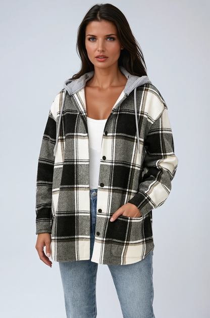 Chaqueta mujer cuadros con capucha casual - Vestiria