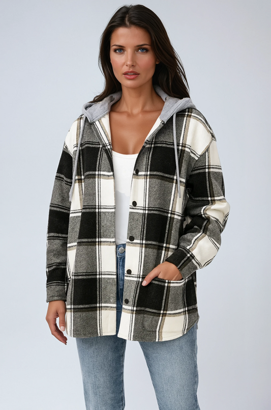 Chaqueta mujer cuadros con capucha casual - Vestiria