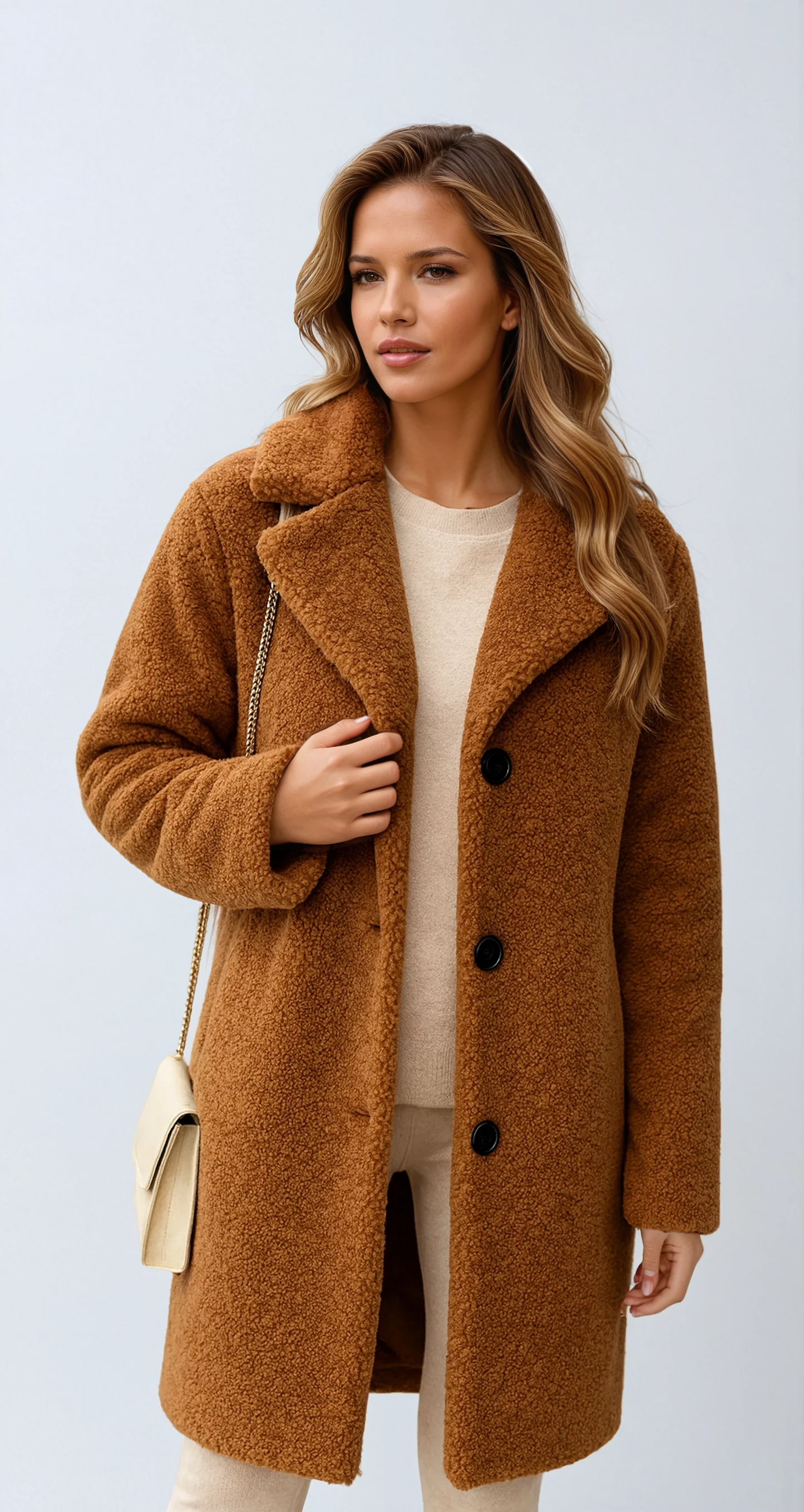 Chaquetón Mujer Peluche Abierto Botones LUNARA - Vestiria