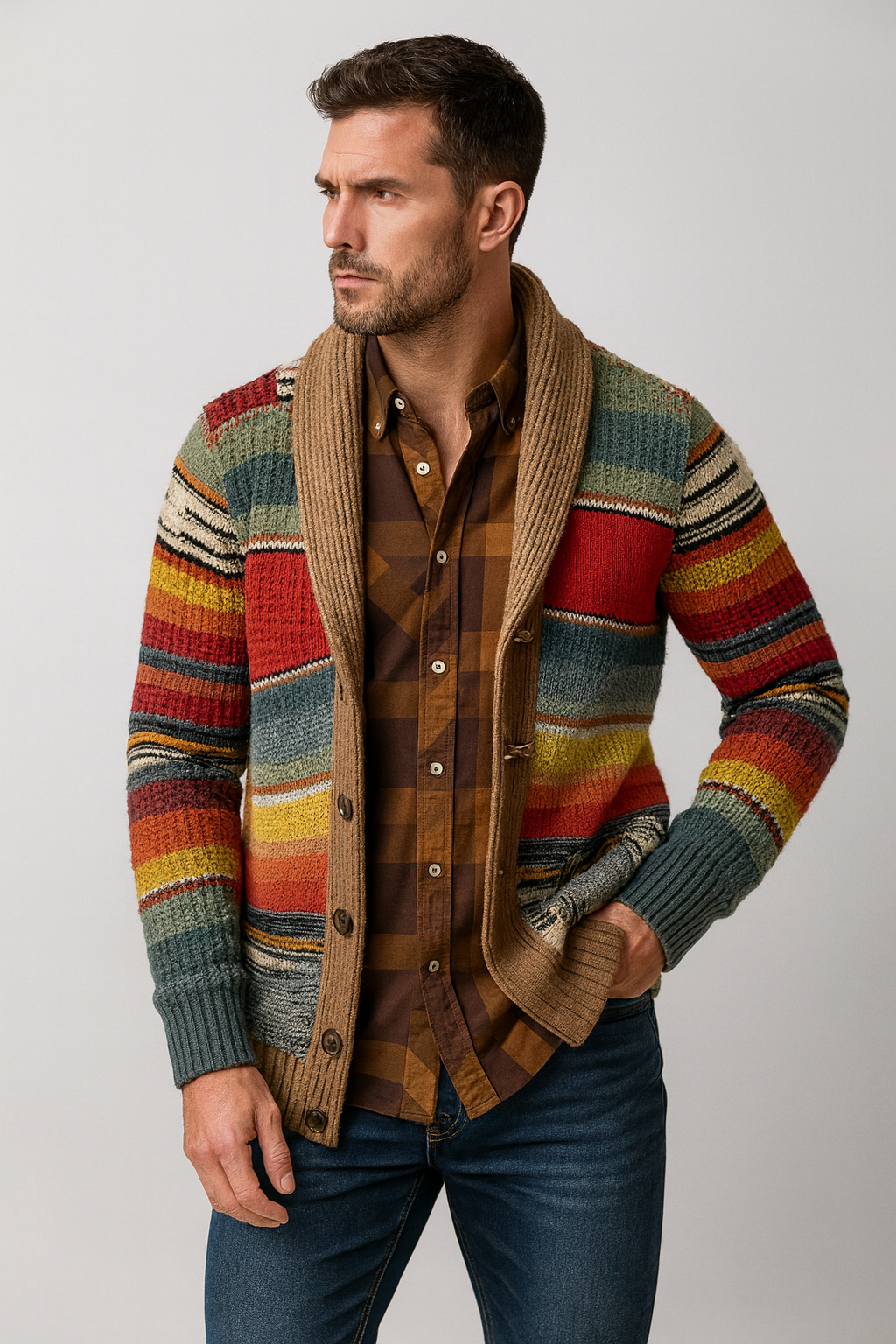 Chaqueta de punto hombre rayas elegante - Vestiria