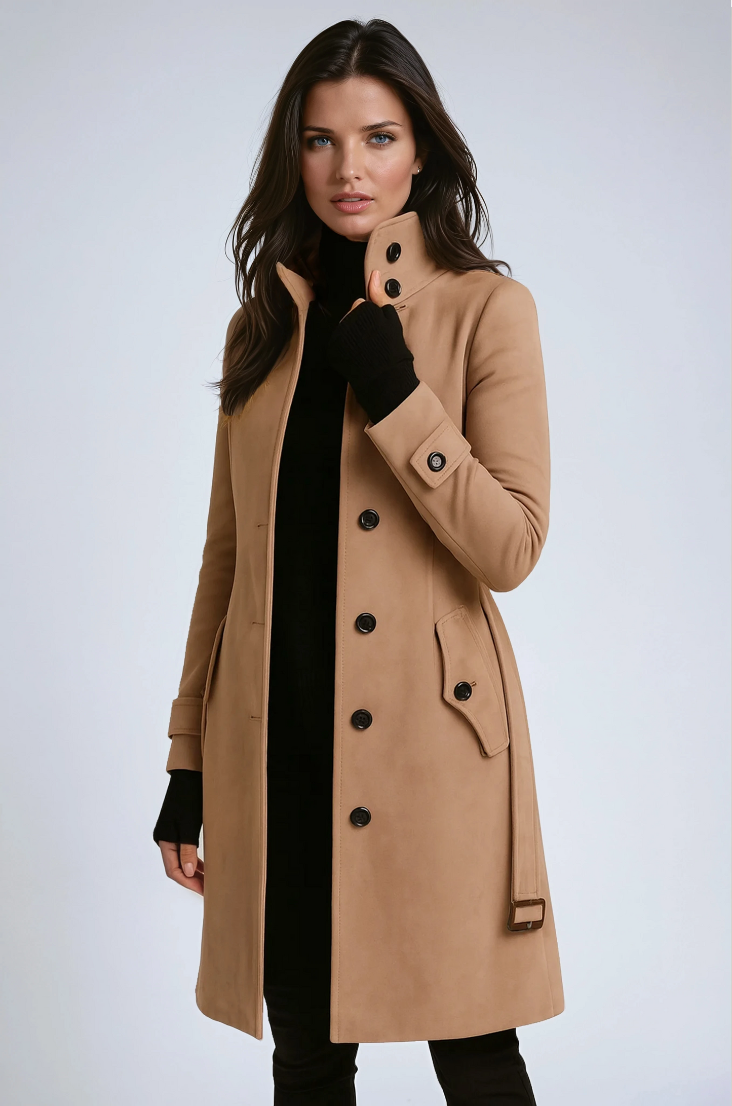 Abrigo Trench Mujer Invierno Cuello Alto Aislante